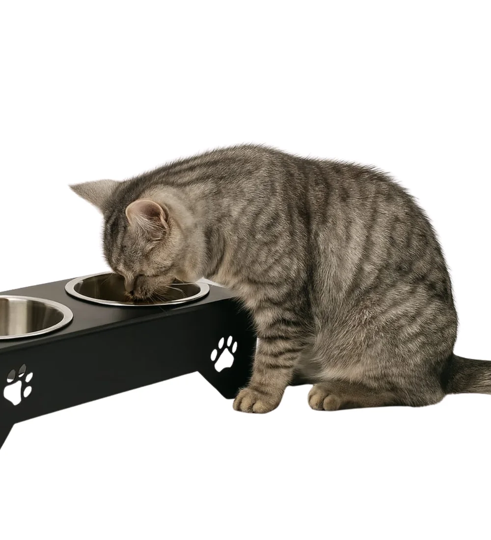 Comedouro e bebedouro elevado personalizado em aço para pets